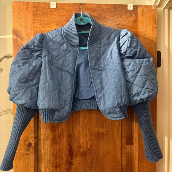 Jackets & Blazers - Blue Quilted Puff Sleeve Jacket